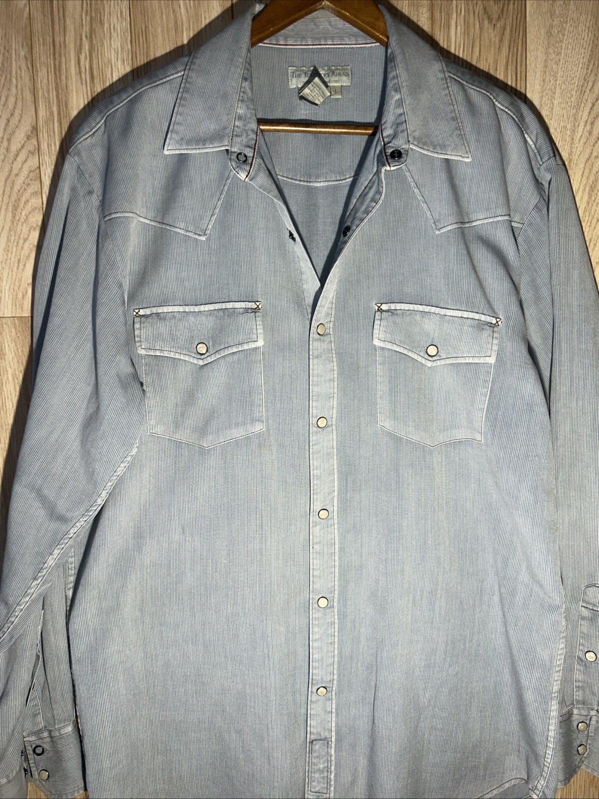 Territory Ahead Shirt Corduroy Silk Cotton Pearl Snap Mens L Blue Long Sleeve