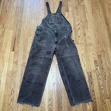 Carhartt Brown Double Knee Bib Overalls Distressed Men s 44x32 R06 DKB 01/13