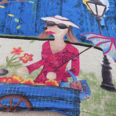 Vintage MOD Scarf Pink Blue Cool Hip Dogs in the Park Selling Buying Flowers