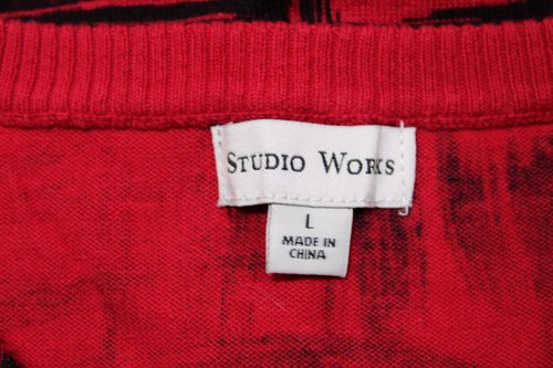 Studio Works Women's Long Sleeve Button Up Cardigan Top Size Large Red & Black - Picture 3 of 9