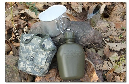 Military 3Pcs 1Qt Canteen Kit w/ USGI OD Cover & Army Type Aluminum Cup Dust - Picture 2 of 7