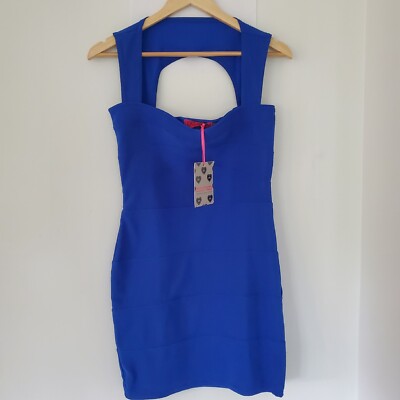 NWT BOOHOO Sz 8 Cobalt Blue Bandage Mini Dress Cut-Out Back Bodycon Stretch Sexy