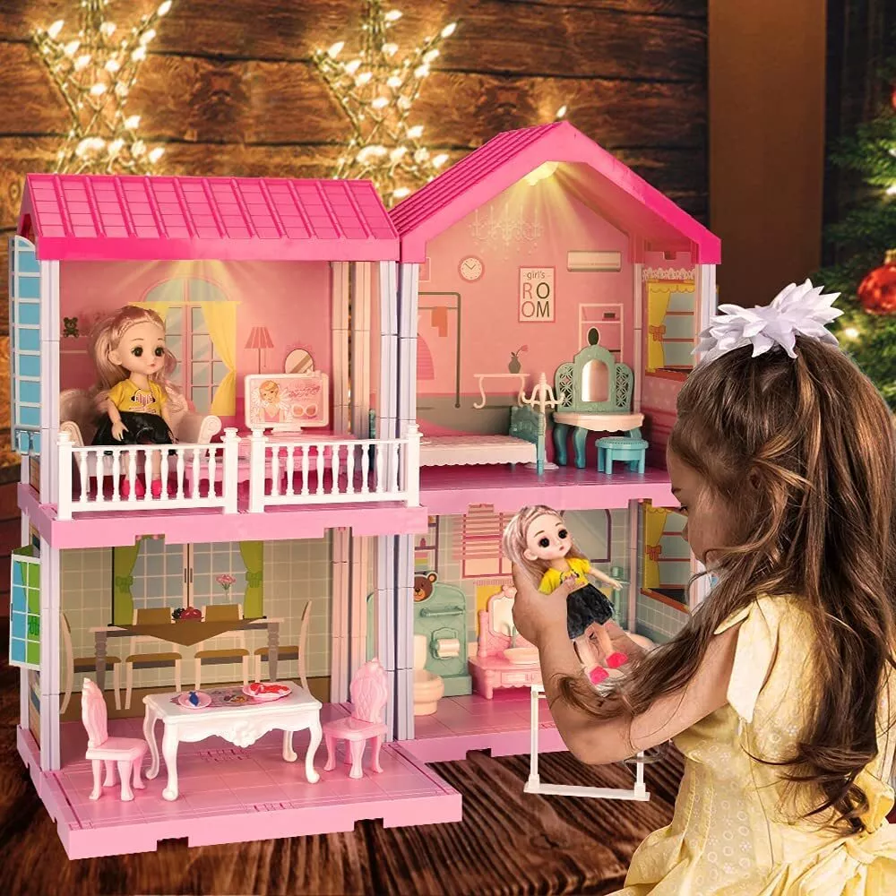 TEMI Dream Doll House Girl Toys - 4-Story 11 Doll House Rooms with Doll Toy  Figures, Furniture and Accessories, Toddler Playhouse Christmas for 3 4 5