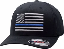 Blue Line Flex Fit Hat Grey With Blue line American Flag