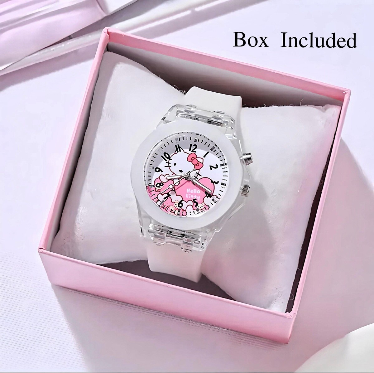 Hello Kitty Light Up Analog Kids Watch with Silicone Band and Gift Box  White