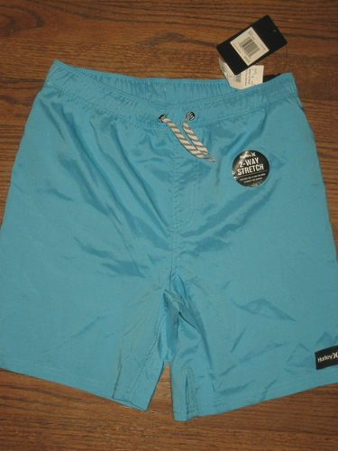 New boys Hurley bathing swim suit shorts swimwear mesh lining Large 12-14 blue