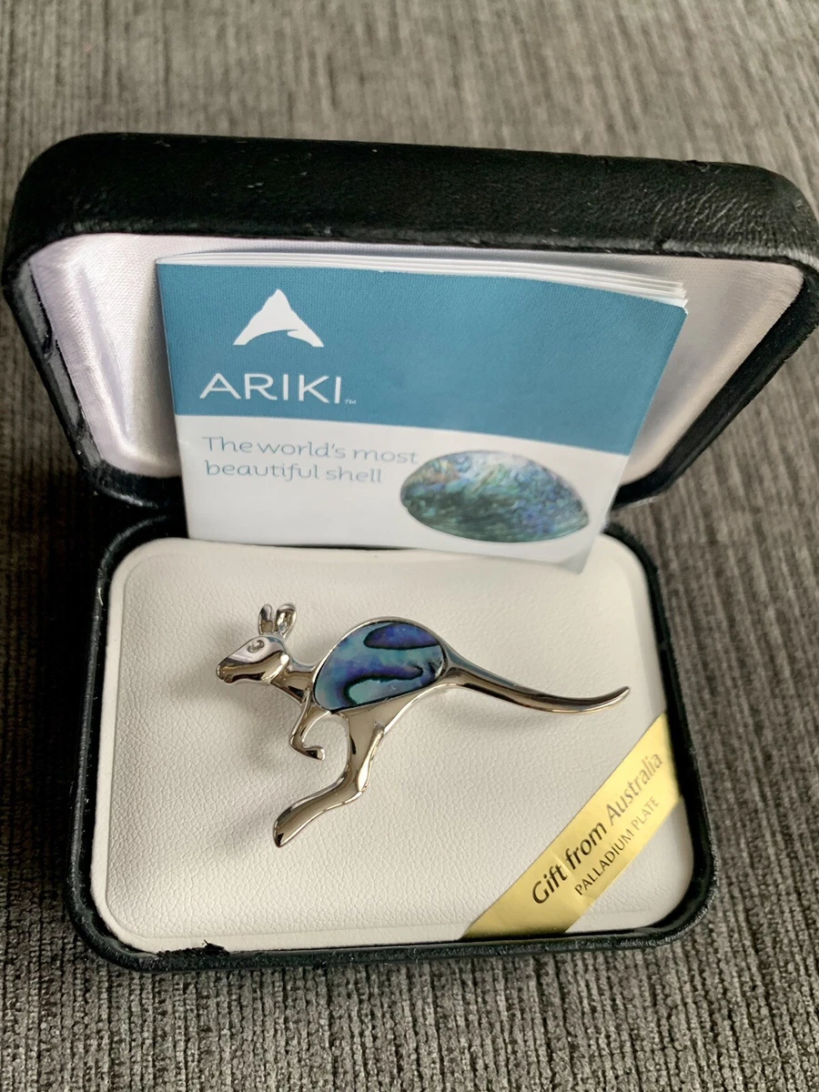 Ariki Paua Shell Kangaroo Palladium Plated Australia Pin Brooch