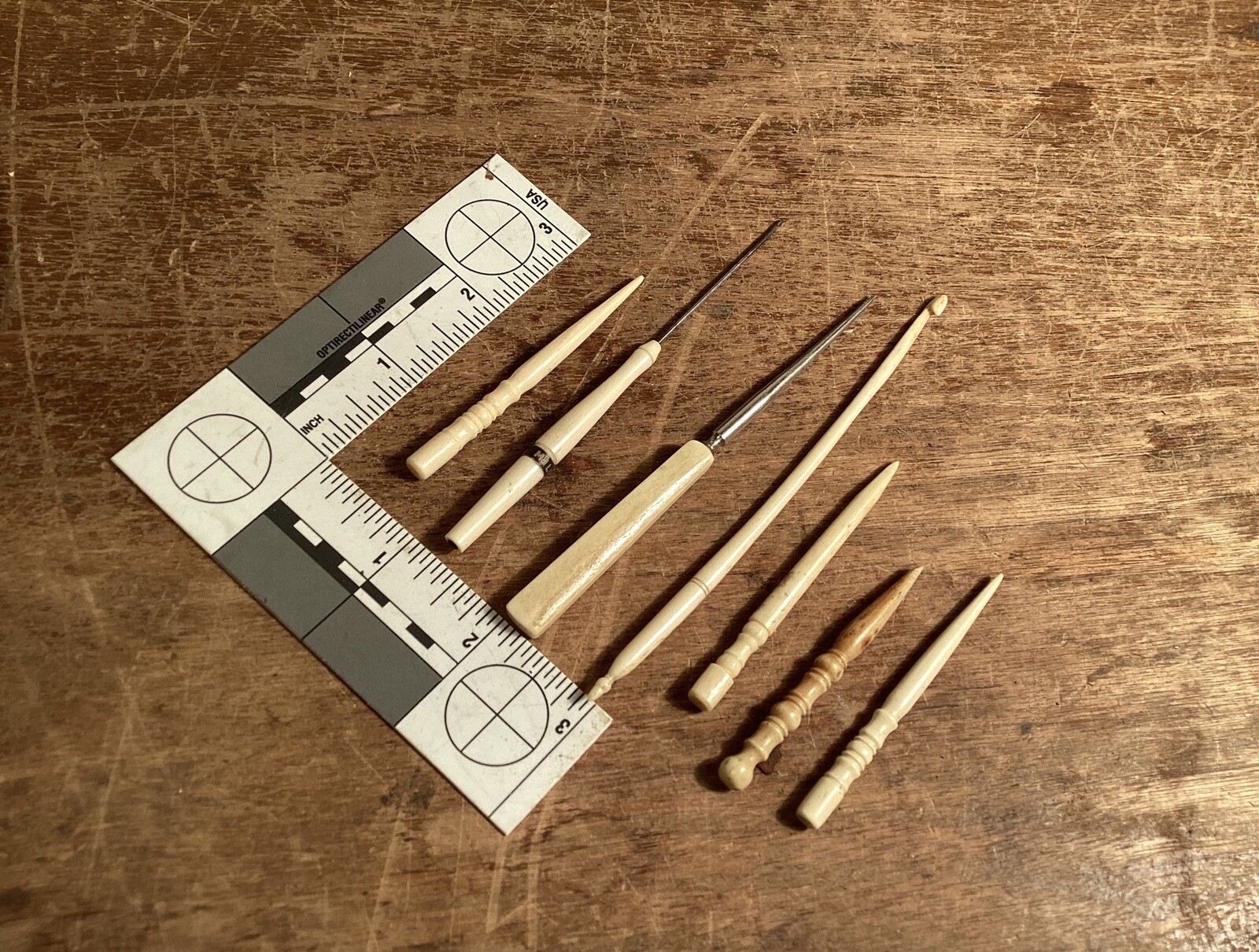 Antique Victorian Lot Bone Sewing Tools Awls, Manicure Tools, Crochet