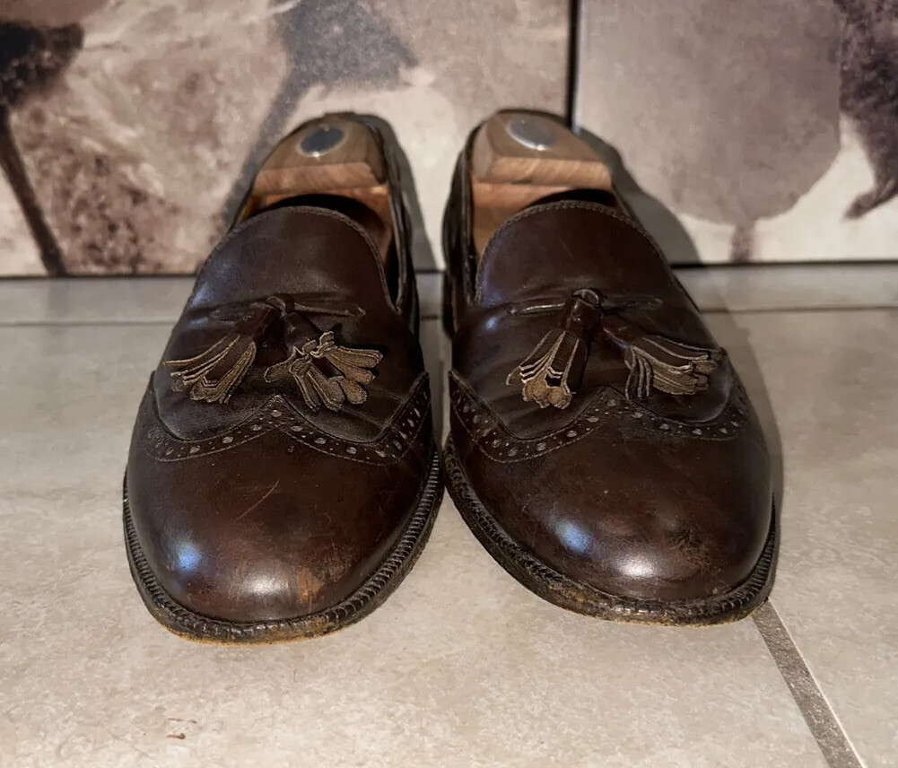 VINTAGE SALVATORE FERRAGAMO BROWN LEATHER TASSEL LOAFERS Sz 8.5D