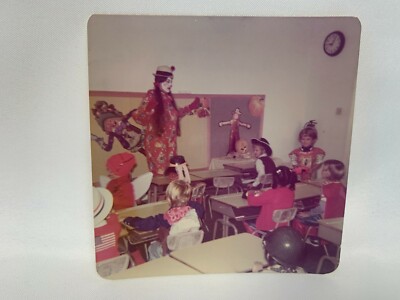Clown Teacher Halloween Costume Grade School Kids in Class Fun Day Photo 1976