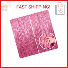 2 Pack Pink Tinsel Curtain Foil Fringe Party Backdrop for Birthday - 3.28 ft x 6