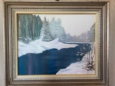 Oil painting on canvas. Winter landscape. Framed 23"x20"x2"