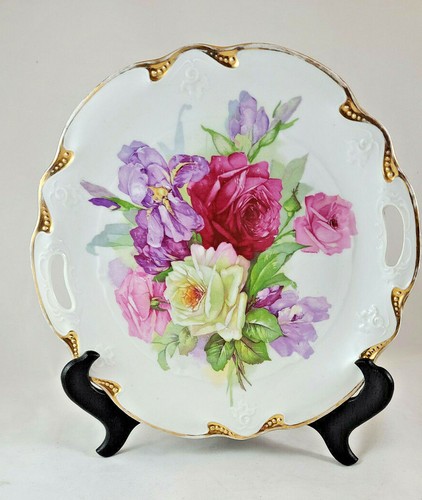 Three Crown Germany Floral Plate with Gold Trim/Handles - Picture 2 of 7
