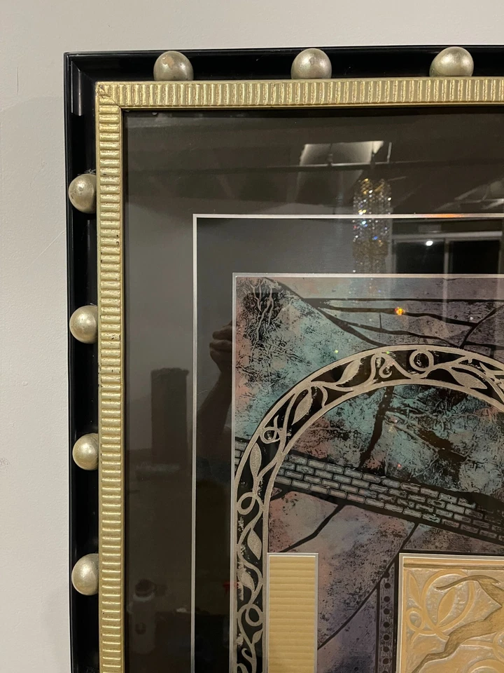 Cuadro artístico abstracto dorado negro Art Deco Kinder Harris post moderno Foto 2 de 4