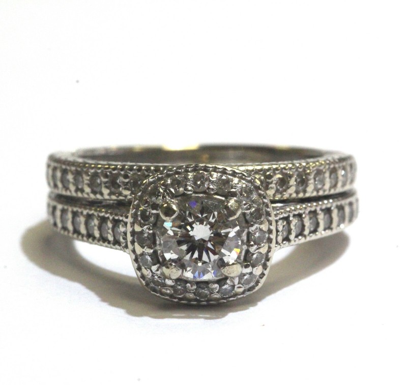 GIA 14k white gold 1.03ct round diamond Halo engagement ring wedding band 6.2g 