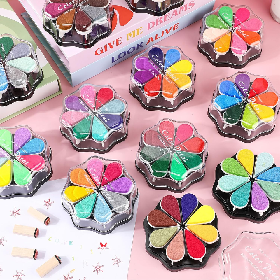 96 Colors Petal Ink Pads Finger Stamp Kids Rainbow Rubber Stamps