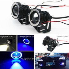 Car 3in Blue/White Fog Light LED Angel Eyes Projector COB DRL Halo Ring Hawkeye