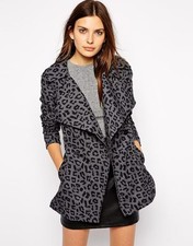 Vero Moda Grey Leopardskin Raincoat Francis Print Trenchcoat Xl Black Mackintosh