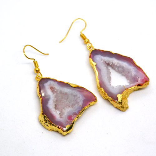Druzy Geode Earrings Gold Electroplated Handmade Gemstone Jewelry JP11108