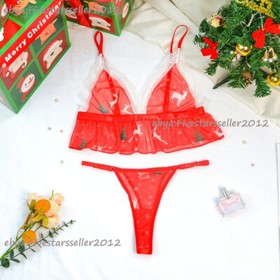 Reindeer Antlers Sexy Valentine Lingerie Set Red Translucent Lace Babydoll Thong