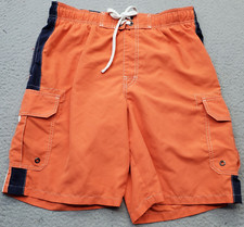 Sonoma Swim Trunks Mens Medium Orange Polyester Mesh Lined Pockets Drawstring