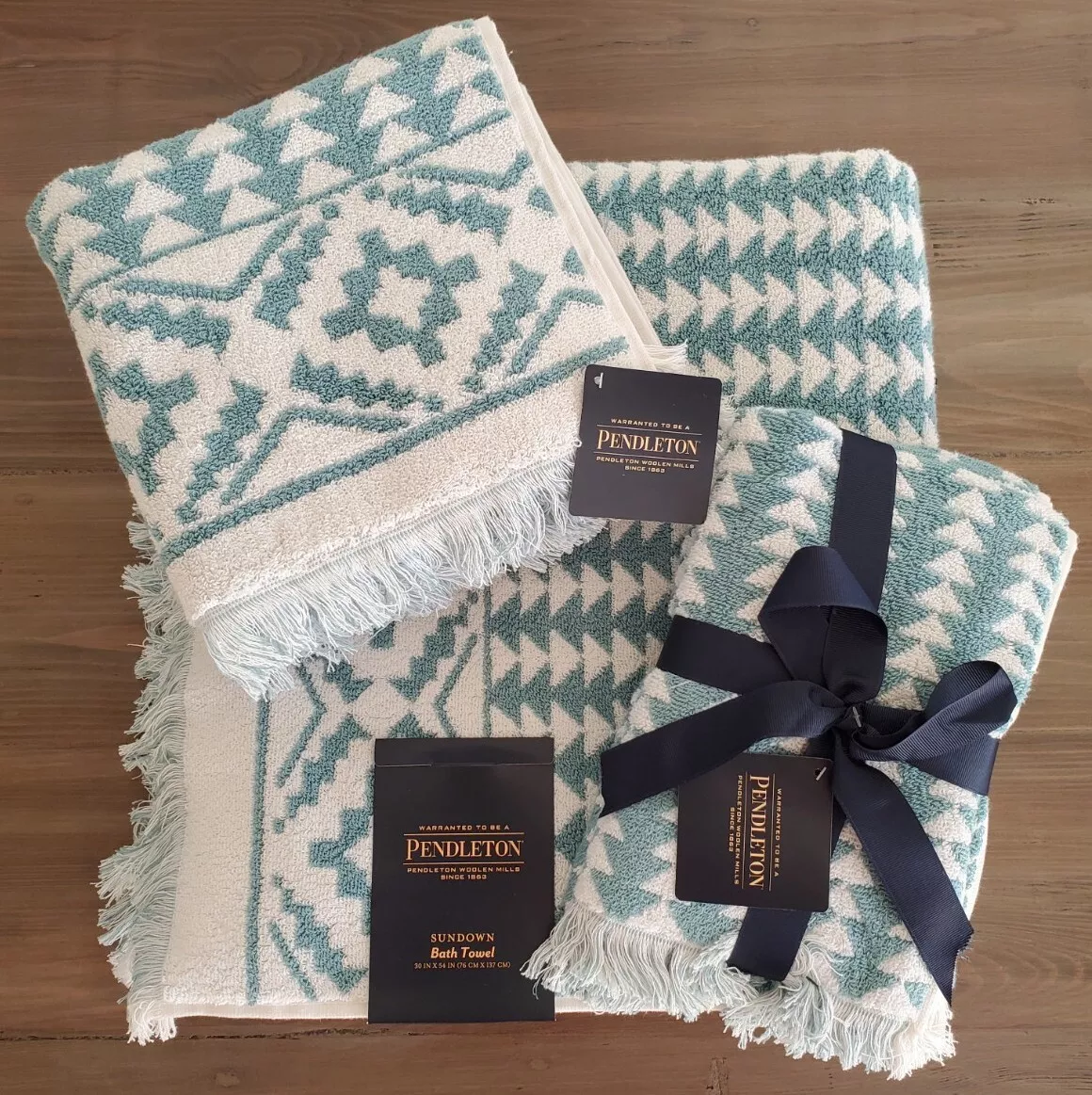 NEW Pendleton 6 Piece Towel Set Bath Hand Fingertip Sundown Aqua Blue Set  Cotton