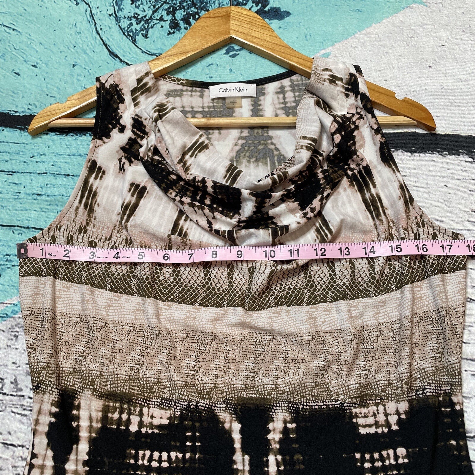 Calvin Klein Sleeveless Blouse Cowl Neck Size Small Multi Pattern Tank Top Shirt image 9