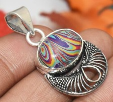 Rainbow Calsilica Gemstone Pendant 925 Silver Plated U311-D210