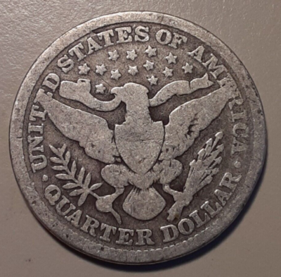 1898 Barber Quarter Philadelphia Mint 90% Silver US 25c coin (#68c