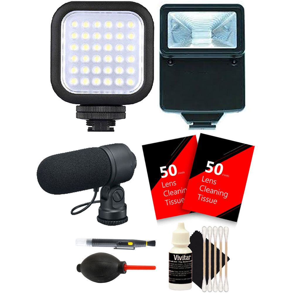 Compact LED Light + Slave Flash + Microphone + Top Cleaning Kit for Nikon Camera