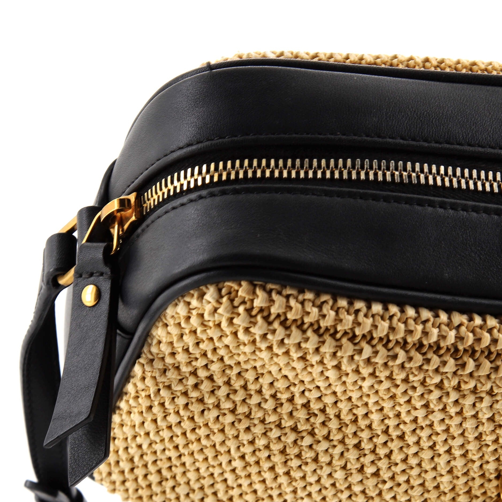 Saint Laurent Lou Camera Bag Woven Raffia Small Black, Neutral eBay