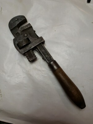 Clé à Pipe Ancienne Stillson N°10, Manche Bois, Pexto Moore Forge Co, USA