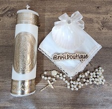 Baptism Candle Set, Christening 4 PC Set, Ivory Color, Handmade Vela de Bautizo