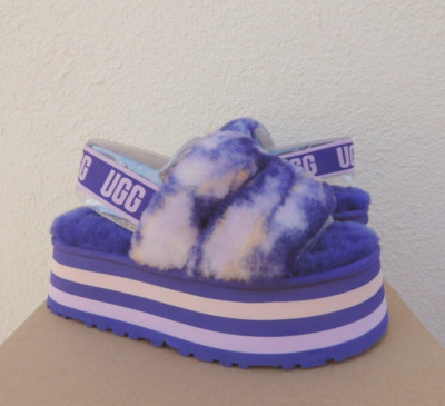 UGG VIOLET NIGHT DISCO MARBLE FLUFF SLIDE SLIPPER SANDALS, US 6/ EUR 37 ~ NEW