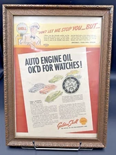Vintage 1940s Shell Oil Magazine Ad – Auto Oil OK’d for Watches – Framed