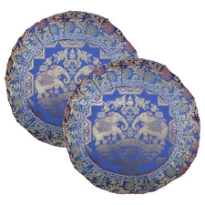 Blue Cushion Cover Brocade Jacquard Gypsy Handmade Tribal Ethnic Hippie Pillow