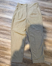ZARA Women s Beige Twill Dress Pants M Tapered Leg Mid Rise Pockets Zip