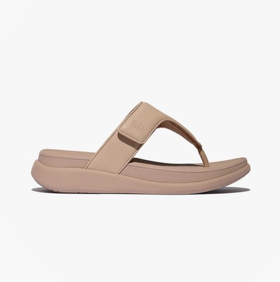 FitFlop F-Mode GO Post Damen Leder Slipper Fußgewölbe Unterstützung klassische beige Sandalen