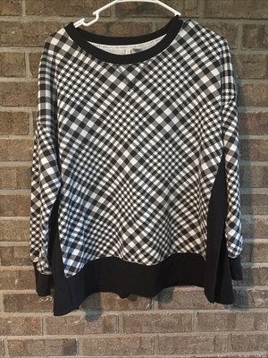 Live Well Lifestyle Top Woman s Large Black White Plaid  3/4 Sleeve Tunic Medium