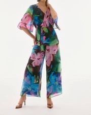 Joseph Ribkoff Floral Chiffon Wide Leg Pants Black/multi