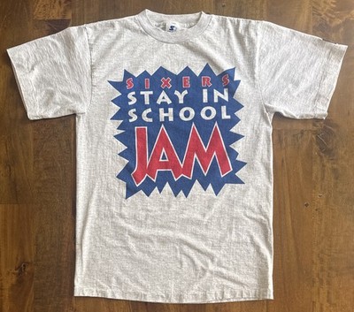 Vintage 90s NBA Philadelphia 76ers Stay in School Starter T-Shirt Basketball (L)