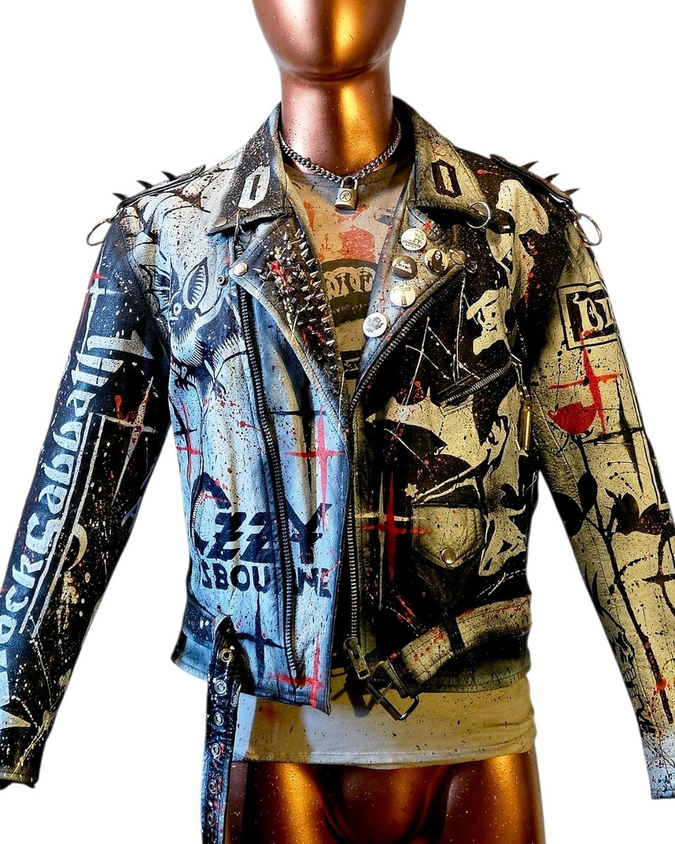 Vintage Leather Hand Painted Black Sabbath Monument Rock Jacket