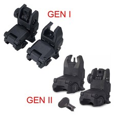 Gen I/II Flip Up Sights Front  Rear Polymer 20mm Picatinny Mount Foldable Black