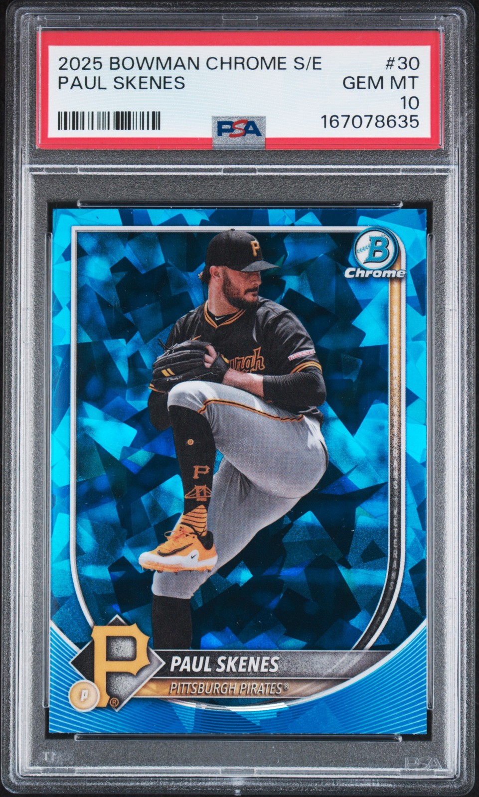 167078635 Paul Skenes 2025 Bowman Chrome Sapphire #30 PSA 10 view 1