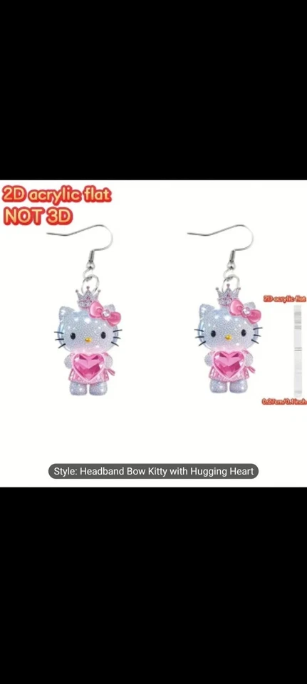 Lindos Pendientes Acrílicos Hello Kitty Colgante Rosa Pastel con Lazo Nuevos 0036 Foto 2 de 4