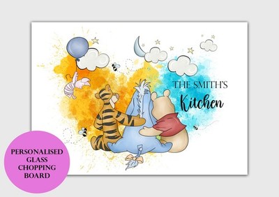 Personalisiertes Winnie Puuh Glas Schneidebrett, personalisiertes Geschenk, neues Zuhause