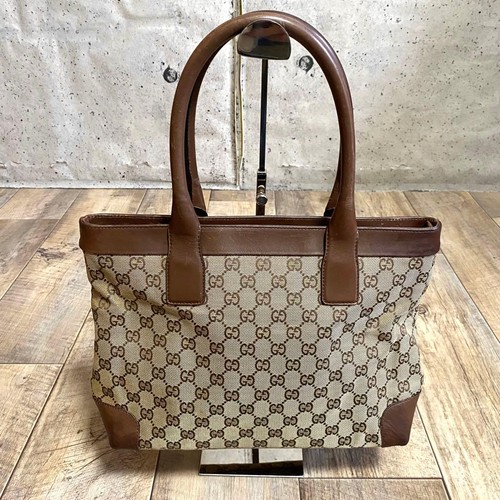 Gucci sac fourre-tout bandoulière main toile cuir marron beige du Japon authentique - Photo 2/24