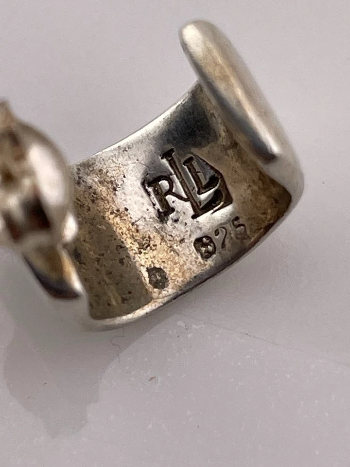 VINTAGE RALPH LAUREN RLL 925 STERLING SILVER 7.9MM HALF HOOP EARRINGS 1/2" 2443 - Image 3 of 4