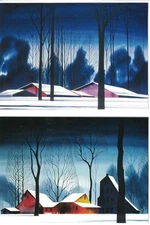 Lot of two Eyvind Earle blank note cards: "Winter Barns" frame them 5x7
