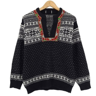 Nordic Pullover Schwarz Skandinavisch Fair Isle Vintage Oa5 Größe M